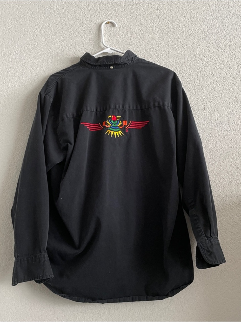 LA Loving Black Button-Down Shirt with Colorful Embroidery